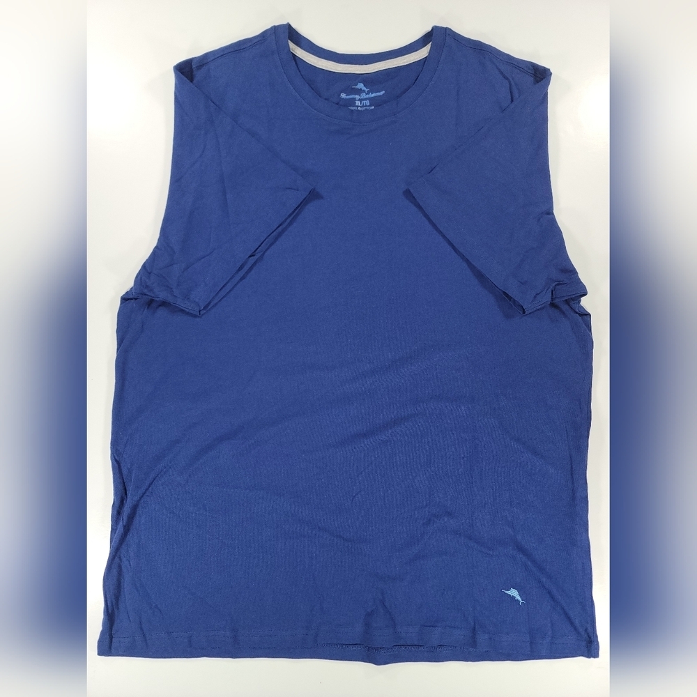 Tommy Bahama Men 100% All Cotton XL Dark Blue Short Sleeve Tee T-Shirt Crew Neck